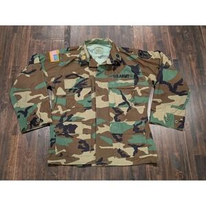 Vintage US Army Woodland Camo Jacket Mens Small Short Ripstop 90s Military Coat